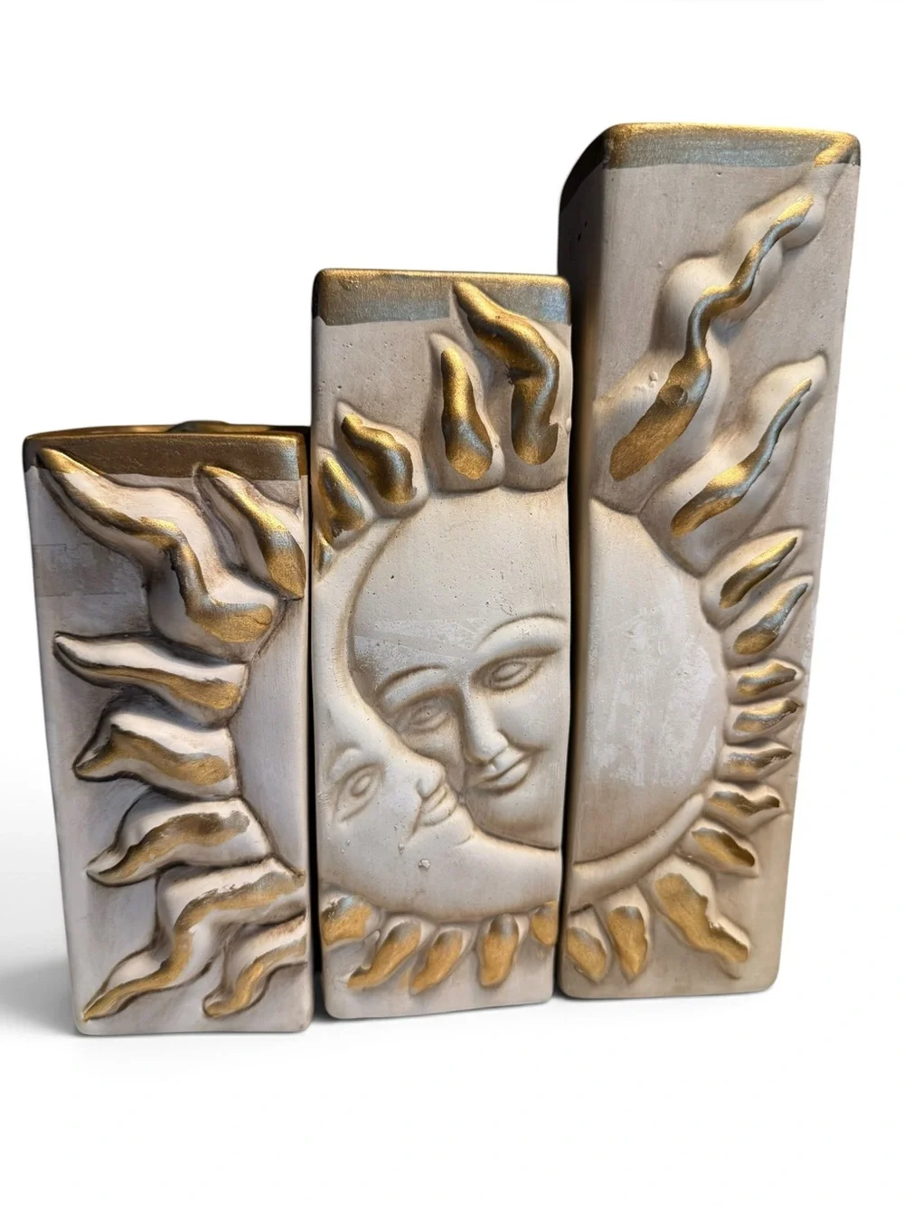 Vintage 90s Reversible Celestial Sun Moon Candle Holders Set of 3 Whimsigoth